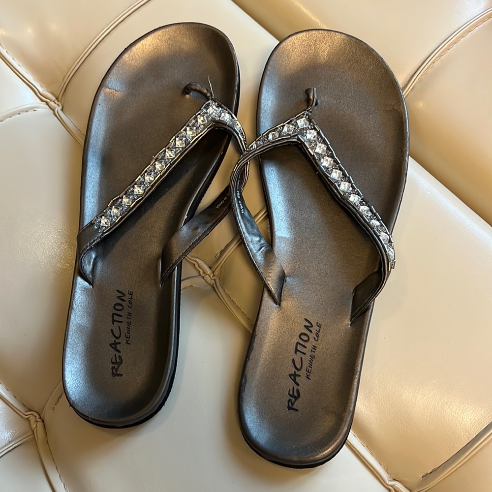 Gray, Kenneth Cole sandals with bling